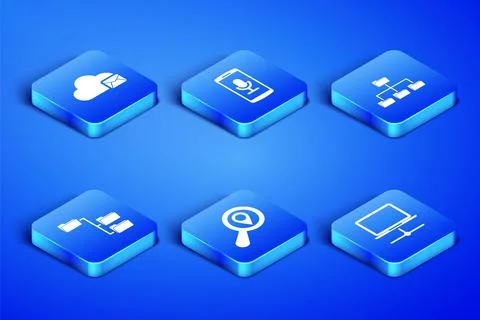 Set Computer network, Cloud mail server, Search location, Folder tree, Mobile Illustrazione stock