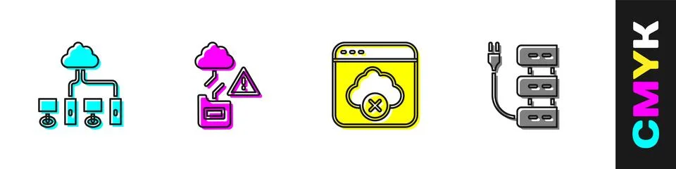 Set Computer network, Cloud technology data transfer, Failed access cloud s.. Illustrazione stock