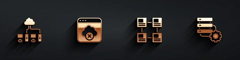 Set Computer network, Failed access cloud storage, Hierarchy organogram chart Stock Illustration