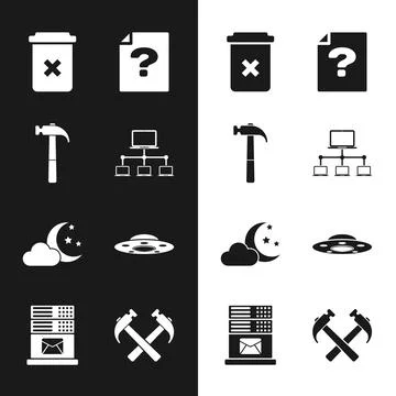 Set Computer network, Hammer, Trash can, Unknown document, Cloud with moon and Stock-Illustration