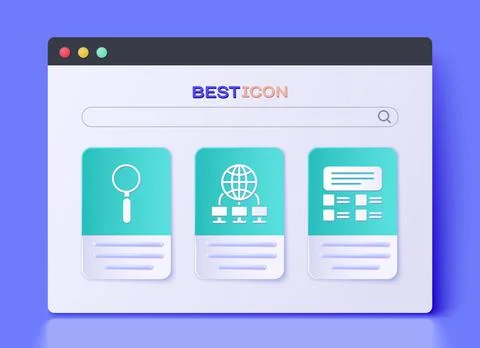 Set Computer network, Magnifying glass and Online quiz, test, survey icon Stock Illustration