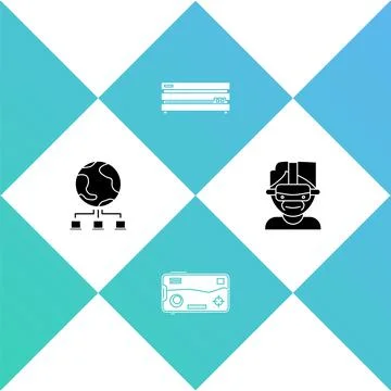 Set Computer network, Mobile and playing in game, Video console and Virtual Illustrazione stock