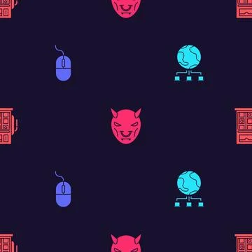 Set Computer network, mouse, Mask of the devil with horns and Slot machine on イラスト素材