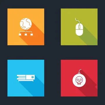 Set Computer network, mouse, Video game console and Bomb ready to explode icon Stock Illustration