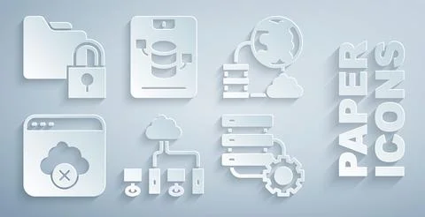 Set Computer network, Network cloud connection, Failed access storage, Server 스톡 일러스트