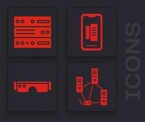 Set Computer network, Server, Data, Web Hosting, Smartphone, mobile phone and 스톡 일러스트