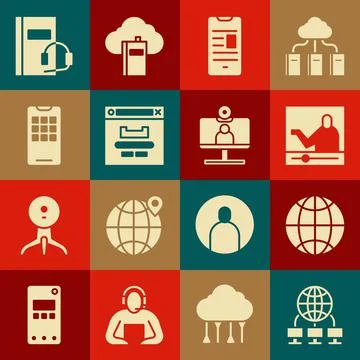 Set Computer network, Social, Online education, book mobile, Browser window Stock Illustration