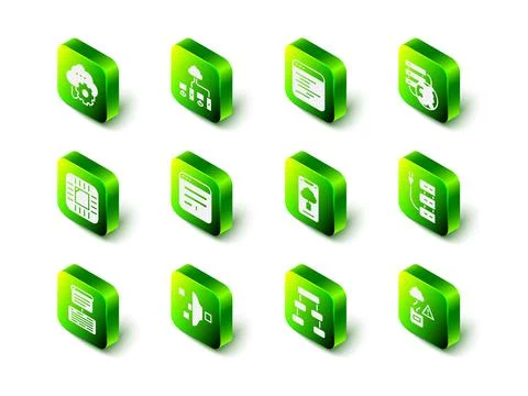 Set Computer network, Software, Network cloud connection, Server, Cloud Stock Illustration