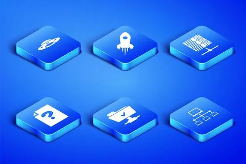 Set Computer network, UFO flying spaceship, FTP operation successful, Unknown Stock Illustration