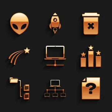 Set Computer network, , Unknown document, Ranking star, Folder tree and Falling Illustrazione stock