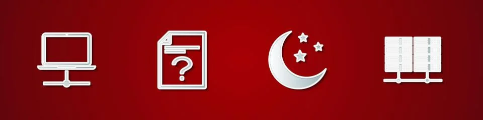 Set Computer network, Unknown document, Moon and stars and Server, Data, Web  스톡 일러스트