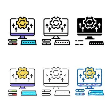 Set computer optimize color icon vector Stock Illustration