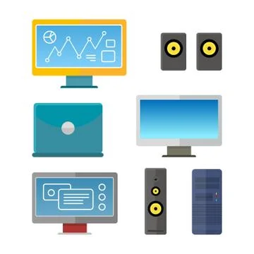 Set of Computer Peripherals Illustrations Stock Illustration