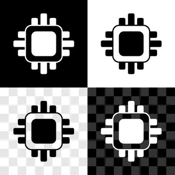 Set Computer processor with microcircuits CPU icon isolated on black and white イラスト素材