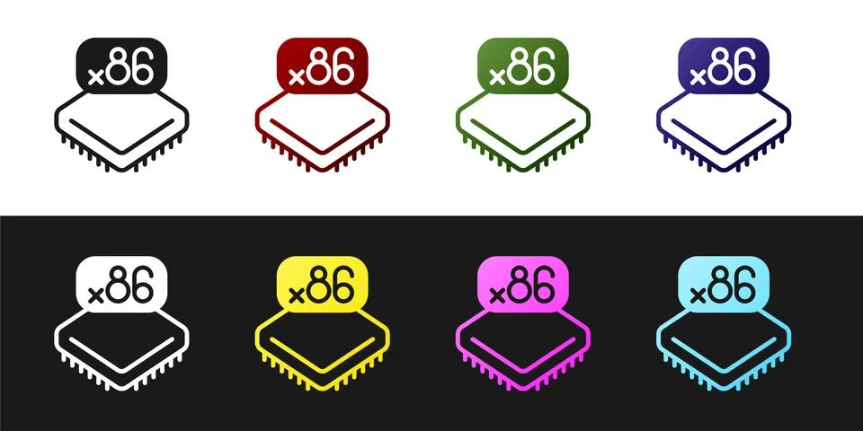 Set Computer processor with microcircuits CPU icon isolated on black and white Stock Illustration