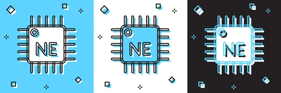 Set Computer processor with microcircuits CPU icon isolated on blue and white Illustrazione stock
