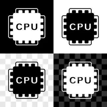 Set Computer processor with microcircuits CPU icon isolated on black and white 스톡 일러스트