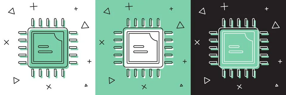 Set Computer processor with microcircuits CPU icon isolated on white and gr.. Stock Illustration