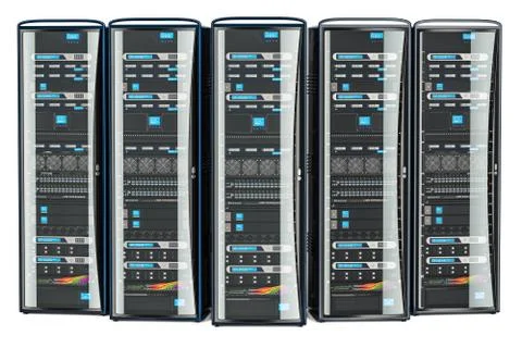 Set of Computer Server Racks, 3D rendering Stock Illustration