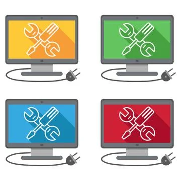 Set computer Service. Computer repair service. Laptop with screwdriver and wr Stock Illustration