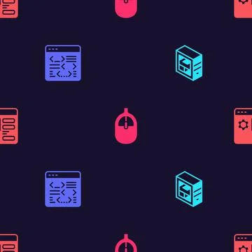 Set Computer, Software, mouse and Browser setting on seamless pattern. Vector 스톡 일러스트