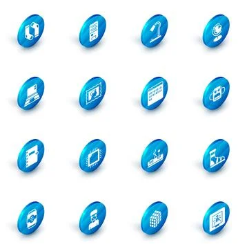 Set Computer, Table lamp, Earth globe, Laptop, Spiral notebook, Postal stamp Stock Illustration