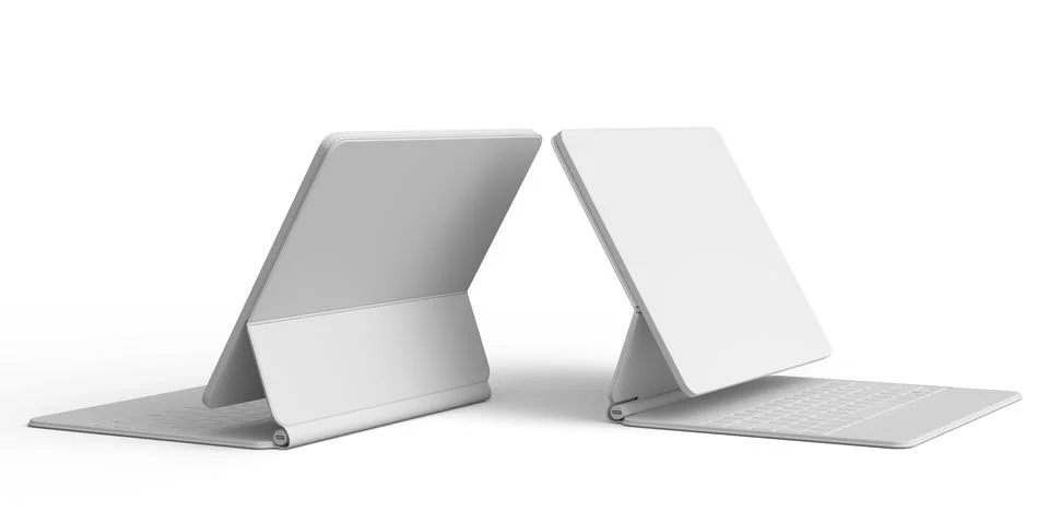 Set of computer tablet with keyboard and blank screen isolated on white. Stock Illustration