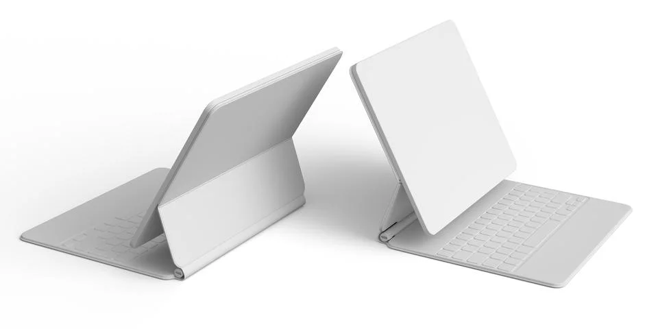 Set of computer tablet with keyboard and blank screen isolated on white. Stock Illustration