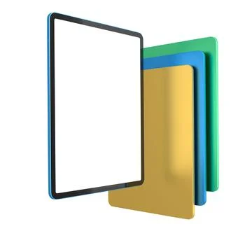 Set of computer tablets with cover case and blank screen isolated on white. Stock Illustration