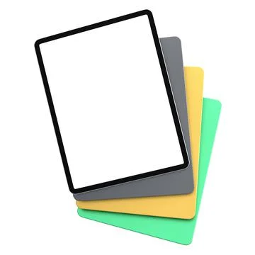 Set of computer tablets with cover case and blank screen isolated on white. Stock Illustration