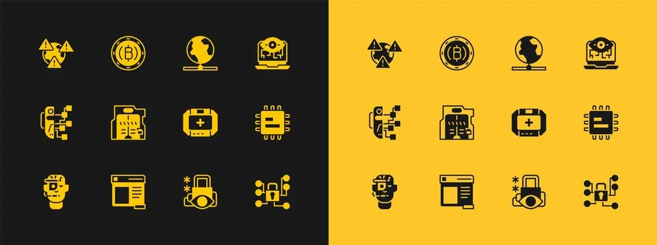 Set Computer vision, Browser window, First aid kit, Cyber security, Futuris.. Illustrazione stock
