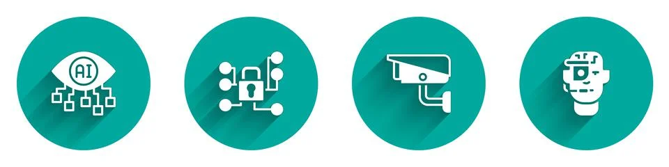 Set Computer vision, Cyber security, Security camera and Smart glasses specta Stock Illustration