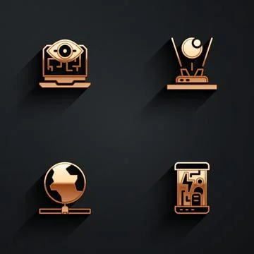 Set Computer vision, Hologram, Global technology and Cryogenic capsules icon Stock Illustration