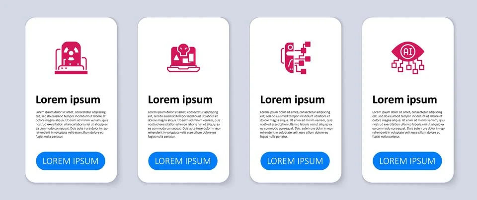 Set Computer vision, Humanoid robot, Internet piracy and Radioactive warning Stock Illustration