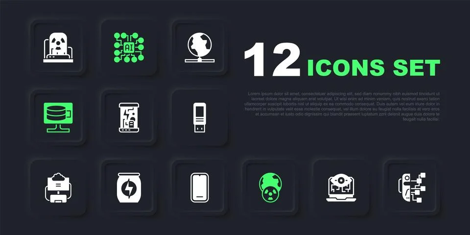 Set Computer vision, Humanoid robot, Cryogenic capsules, Planet earth and r.. Ilustración de archivo