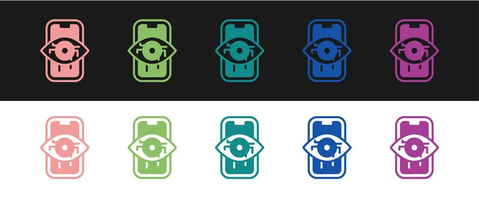 Set Computer vision icon isolated on black and white background. Technical Stock Illustration