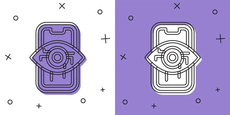 Set Computer vision icon isolated on white and purple background. Technical Stock Illustration