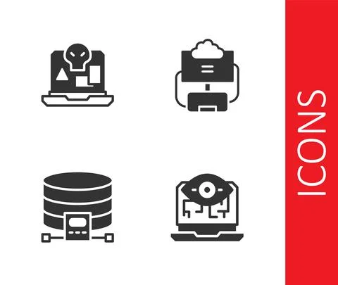 Set Computer vision, Internet piracy, Cloud database and icon. Vector Stock Illustration