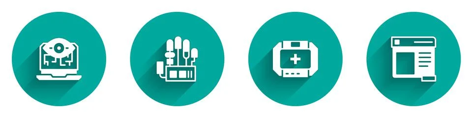 Set Computer vision, Mechanical robot hand, First aid kit and Browser window Stockillustratie