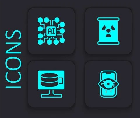 Set Computer vision, Neural network, Radioactive waste in barrel and Cloud Illustrazione stock