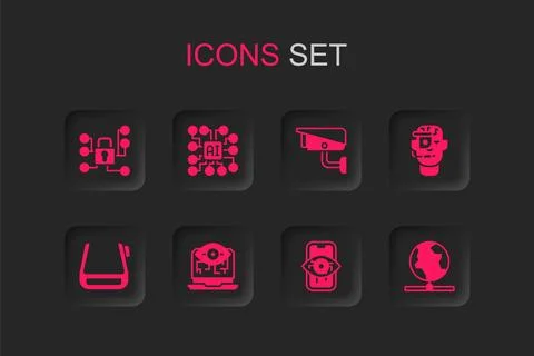 Set Computer vision, Neural network, Cyber security, Smart glasses spectacl.. イラスト素材