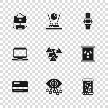 Set Computer vision, Radioactive waste in barrel, Cryogenic capsules, Earth.. Stock Illustration