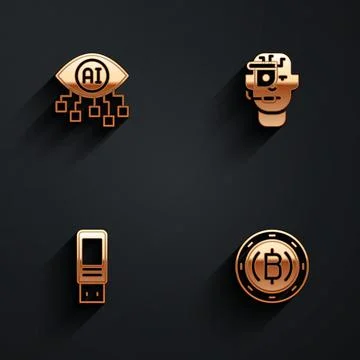 Set Computer vision, Smart glasses spectacles, USB flash drive and Stock Illustration