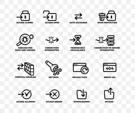 Set of computer web icons, internet and network, linear graphic design Stock Illustration