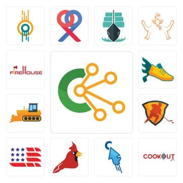 Set of comunication, cookout, fastclick, cardinal bird, american flag, power  Free Stock Illustration