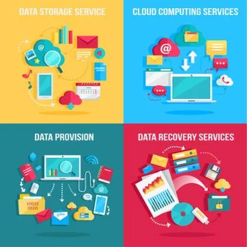 Set of concept flat designs for data services Illustrazione stock