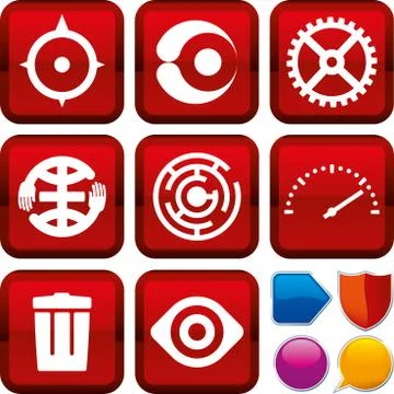 Set of concept icons on square buttons. Geometric style. Stock Illustration