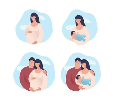 Set of concept illustrations about pregnancy, parenthood, motherhood. A pregnant Stock-Illustration
