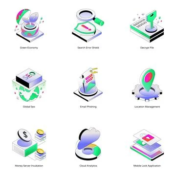 Set of Concept Isometric Icons Stock Illustration