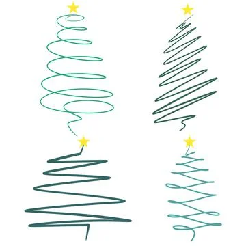 Set of concise Christmas spruces, vector illustration. Stock Illustration
